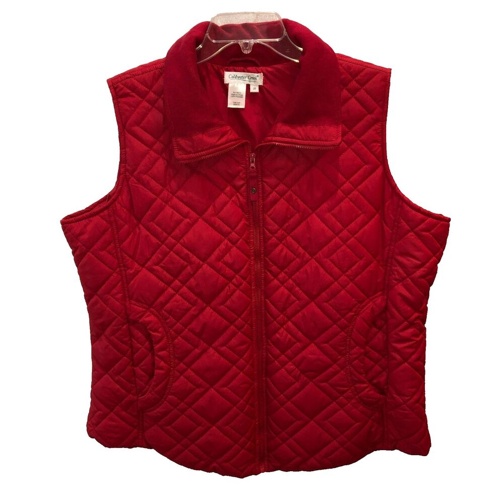 Coldwater Creek Womens Size 1X Red Quilted Full Zip Pockets Mock Neck Vest